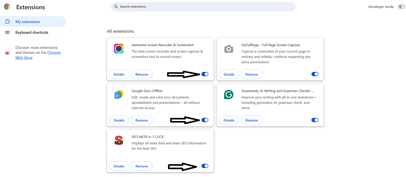 Deactivate Browser Extensions