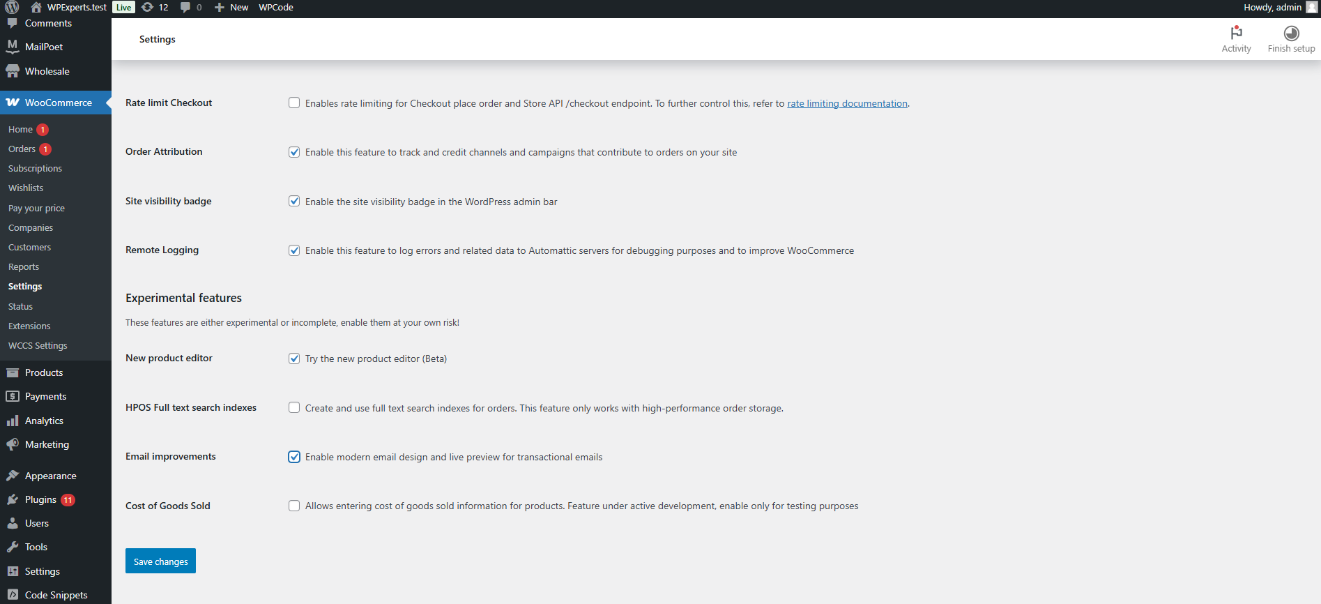 WooCommerce Settings