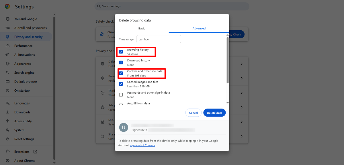Delete Advanced Data Option to Eliminate the ERR BLOCKED BY RESPONSE Error