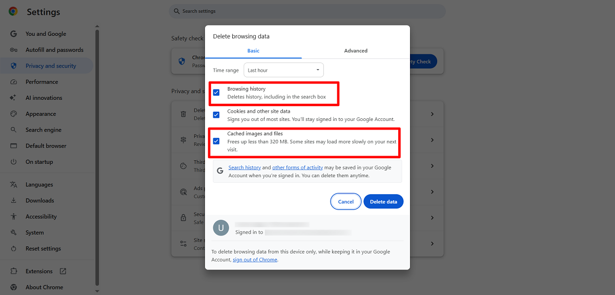 Delete Basic Browsing Data