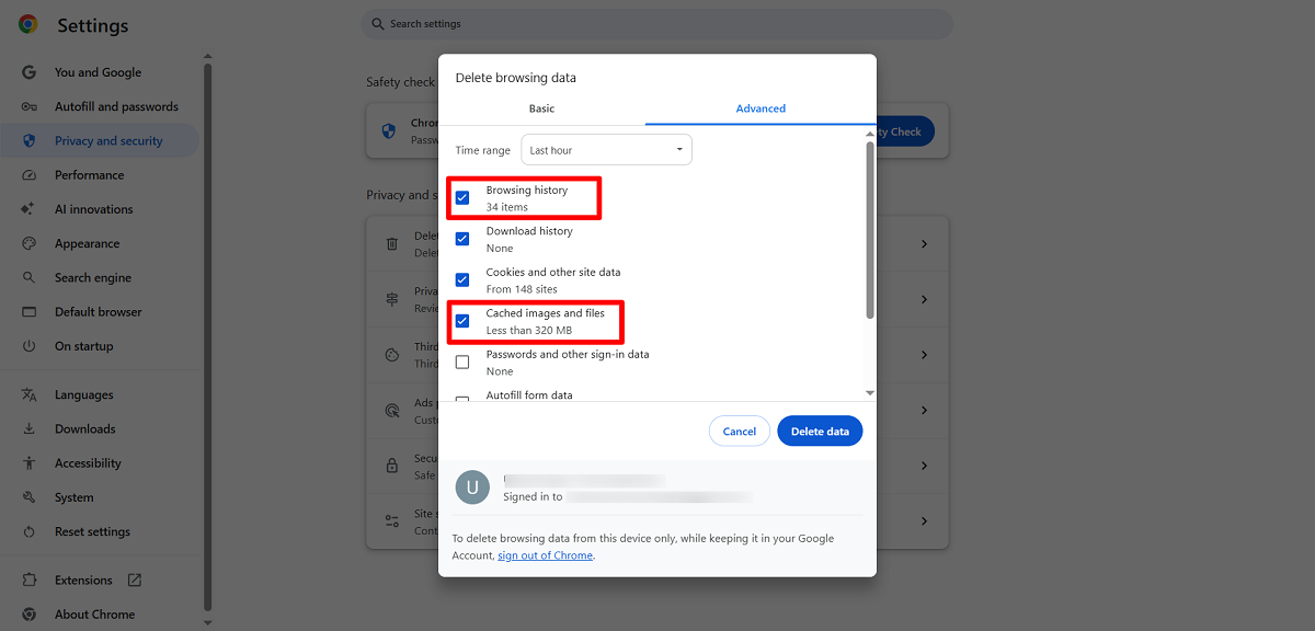 Delete Advanced Browsing Data