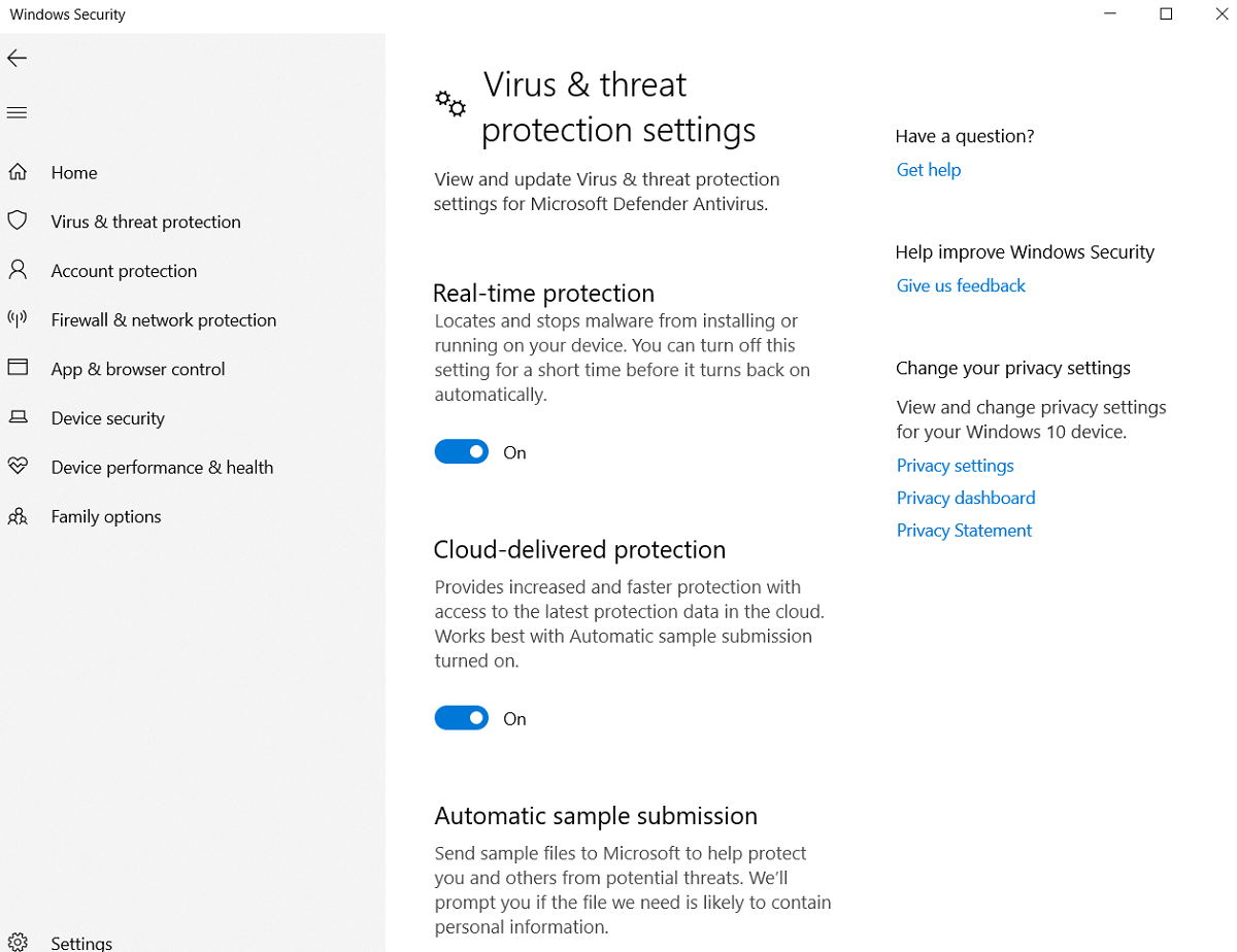 Virus and Threat Protection