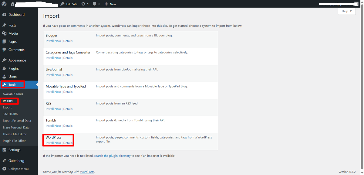 WordPress Import Plugin