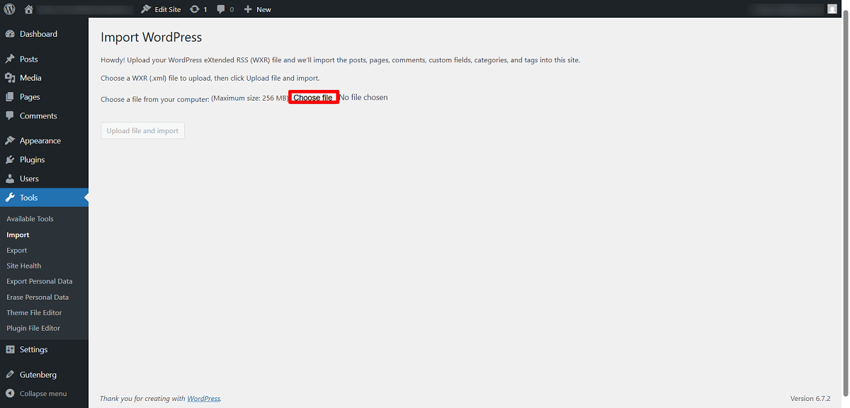 Upload WordPress File to Import Posts, Pages, Comments, Custom Fields, and Categories