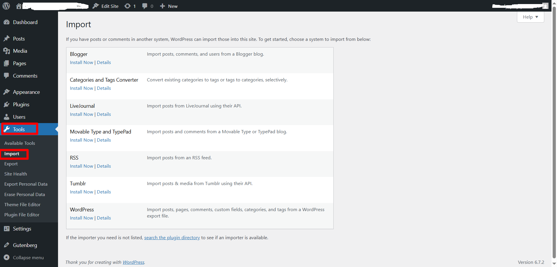 Import WordPress Site