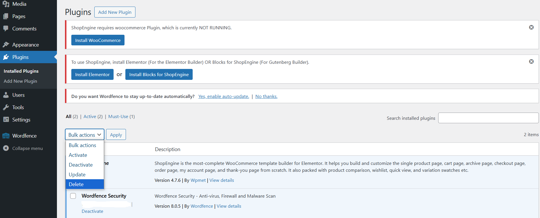 Delete WordPress Plugins