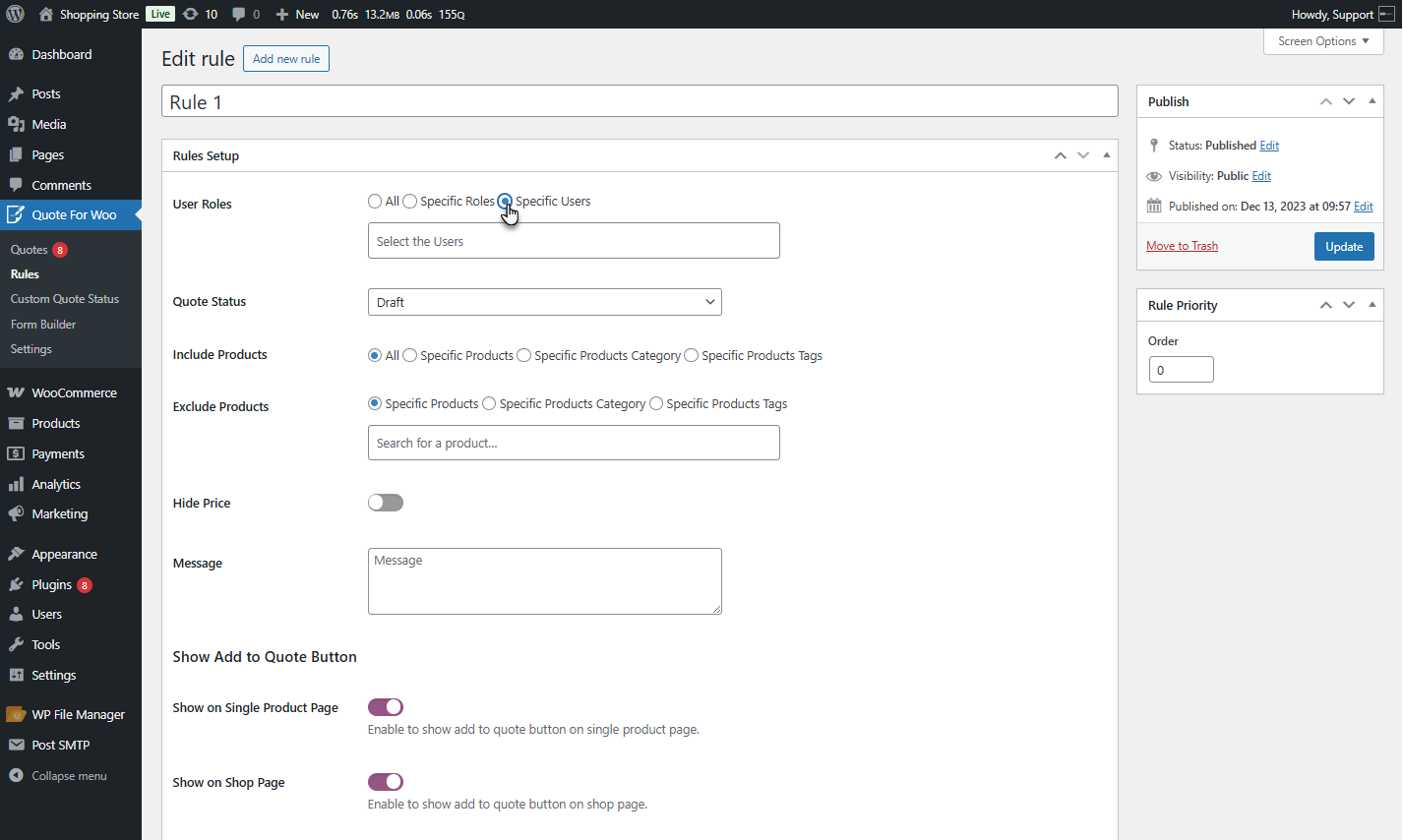Specific User Quote Rules