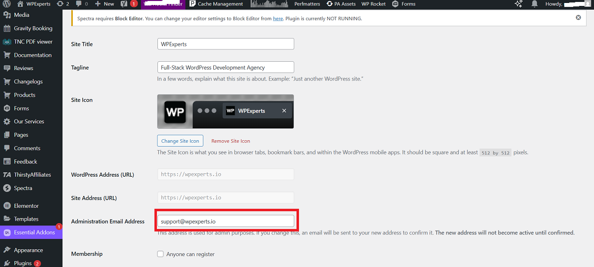 Check Admin Email Address