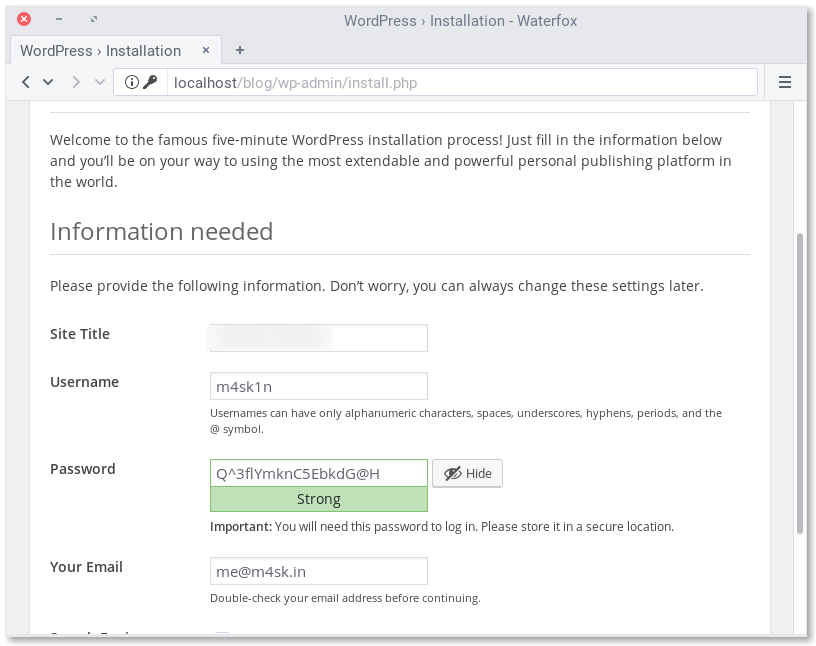 You should see the WordPress installation screen