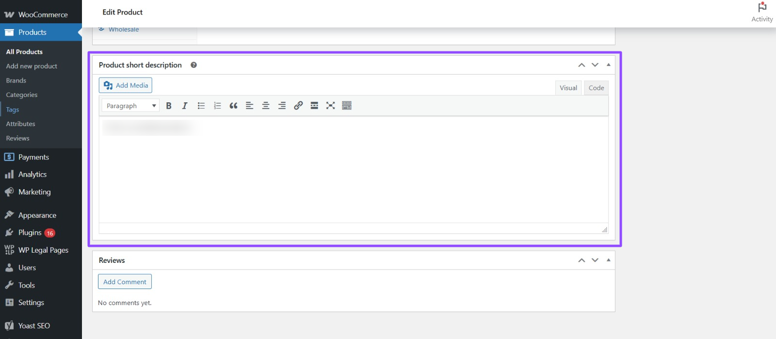 Add the product’s short description to guide the user in the first place