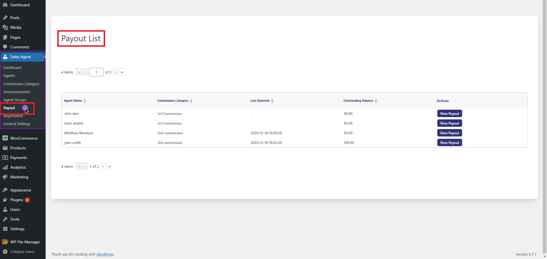 All the Payouts are available on this page