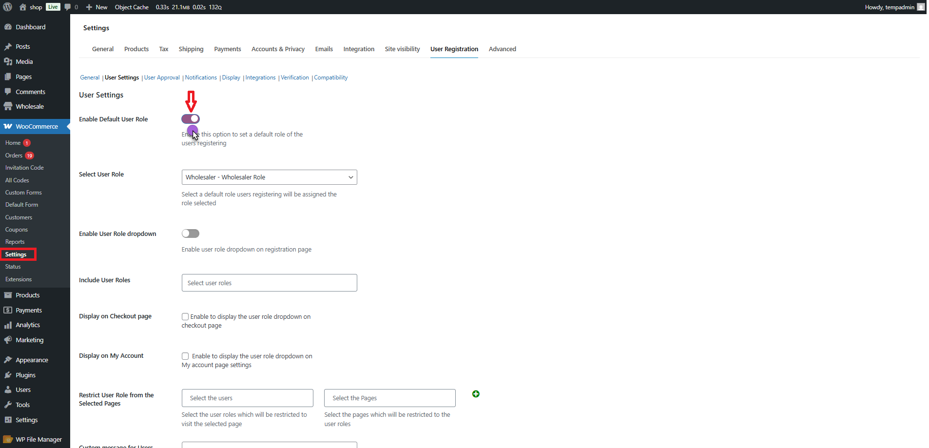 Default User Role Toggle - WPExperts Default User Role Toggle