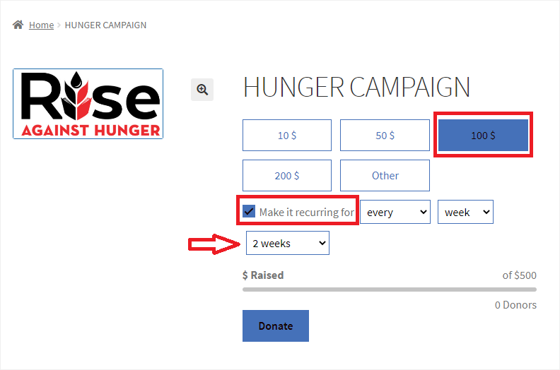 Donation Level Selection