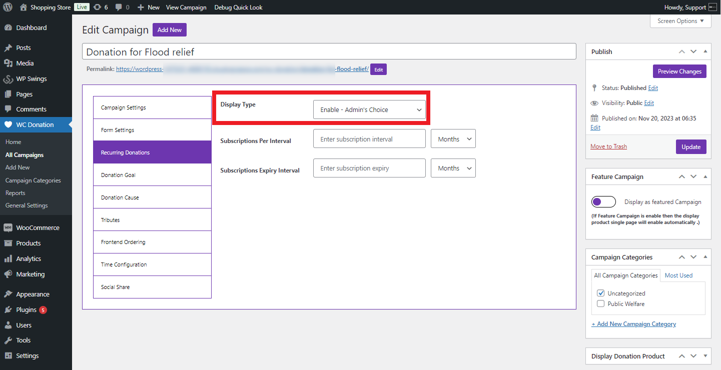 Enable Admin's Choice