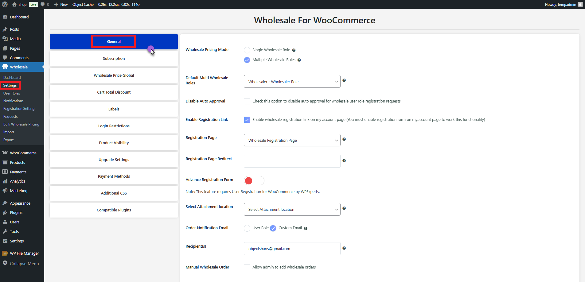 General Tab in Setting Menu - WPExperts General Tab in Setting Menu