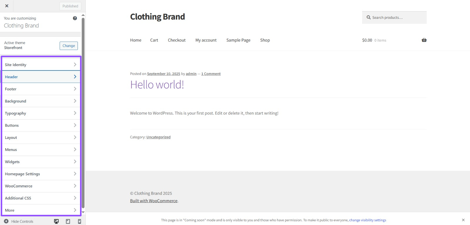 Go to the Customizer
