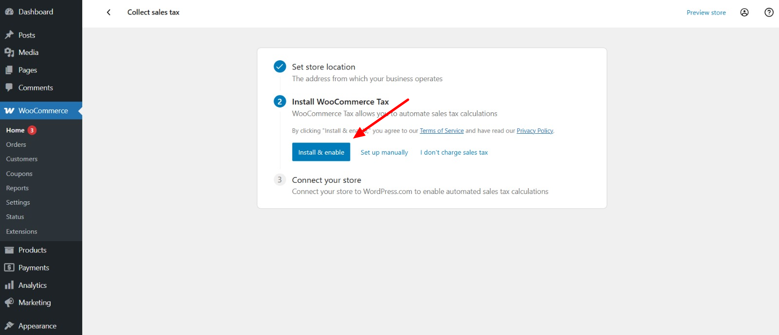 Install the WooCommerce Tax extension