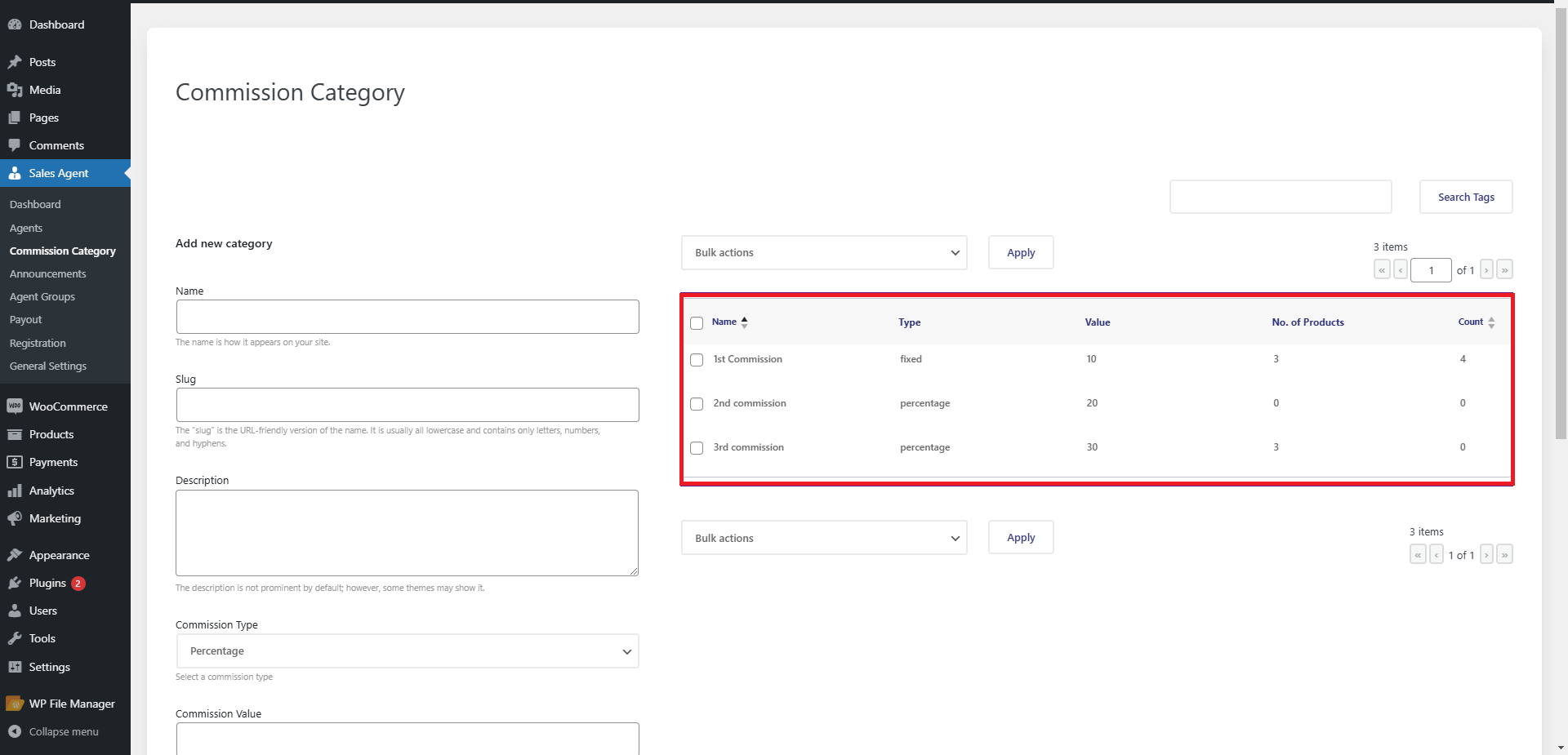 Multiple Commission Categories
