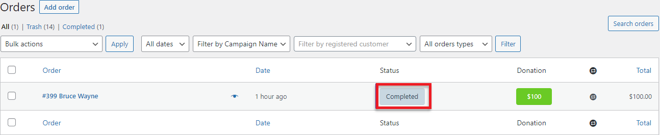 Order with Status Completed