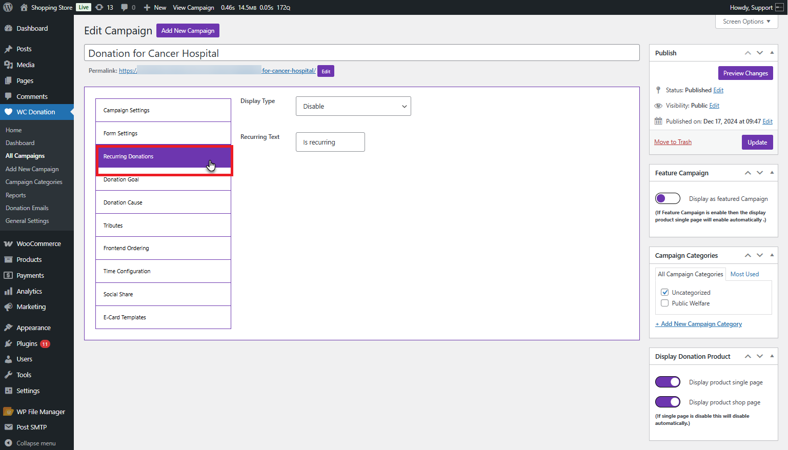 Recurring Donations Option