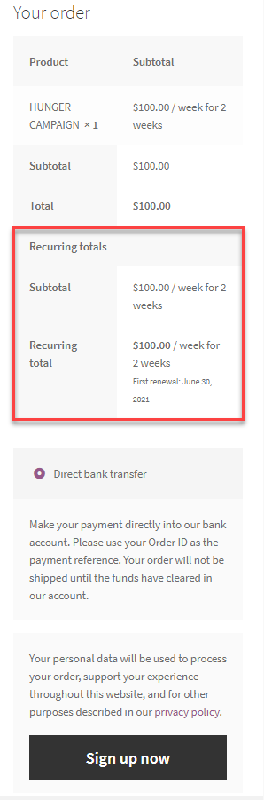 Recurring Payments Order