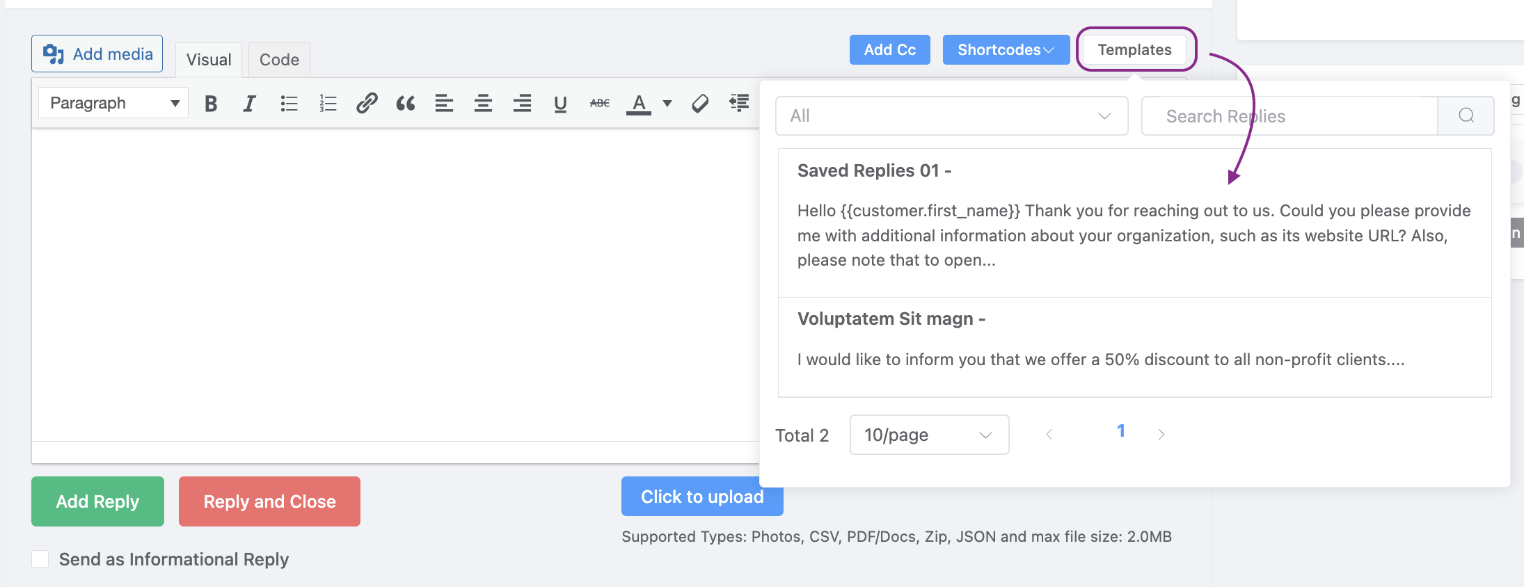 Saved replies - WPExperts Saved replies