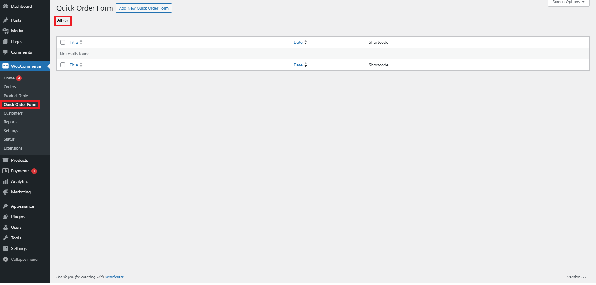A new page will appear where the admin can see the list of Order Forms