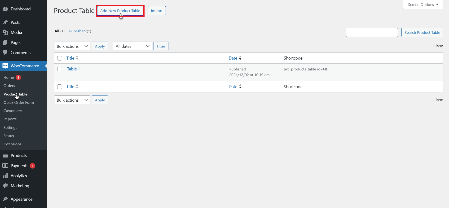 Add New Product Table