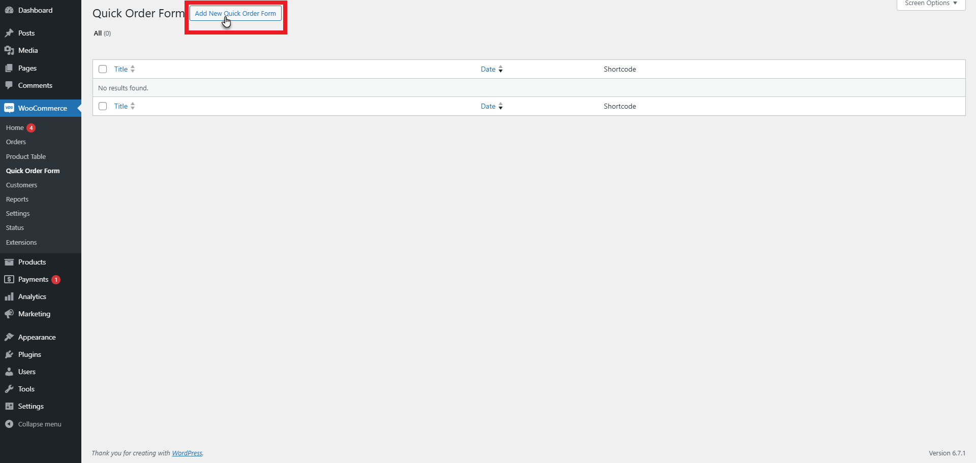 Add New Quick Order Form
