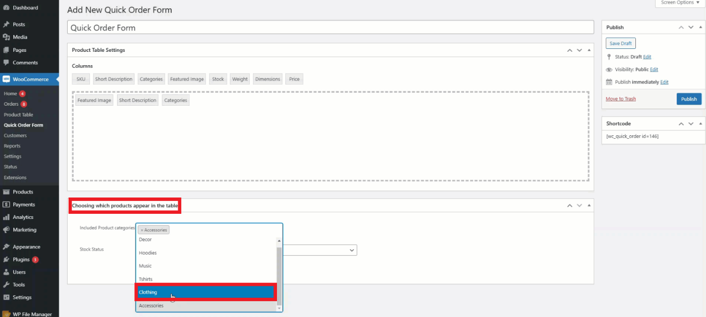 Choosing Which Products Appear in the Table