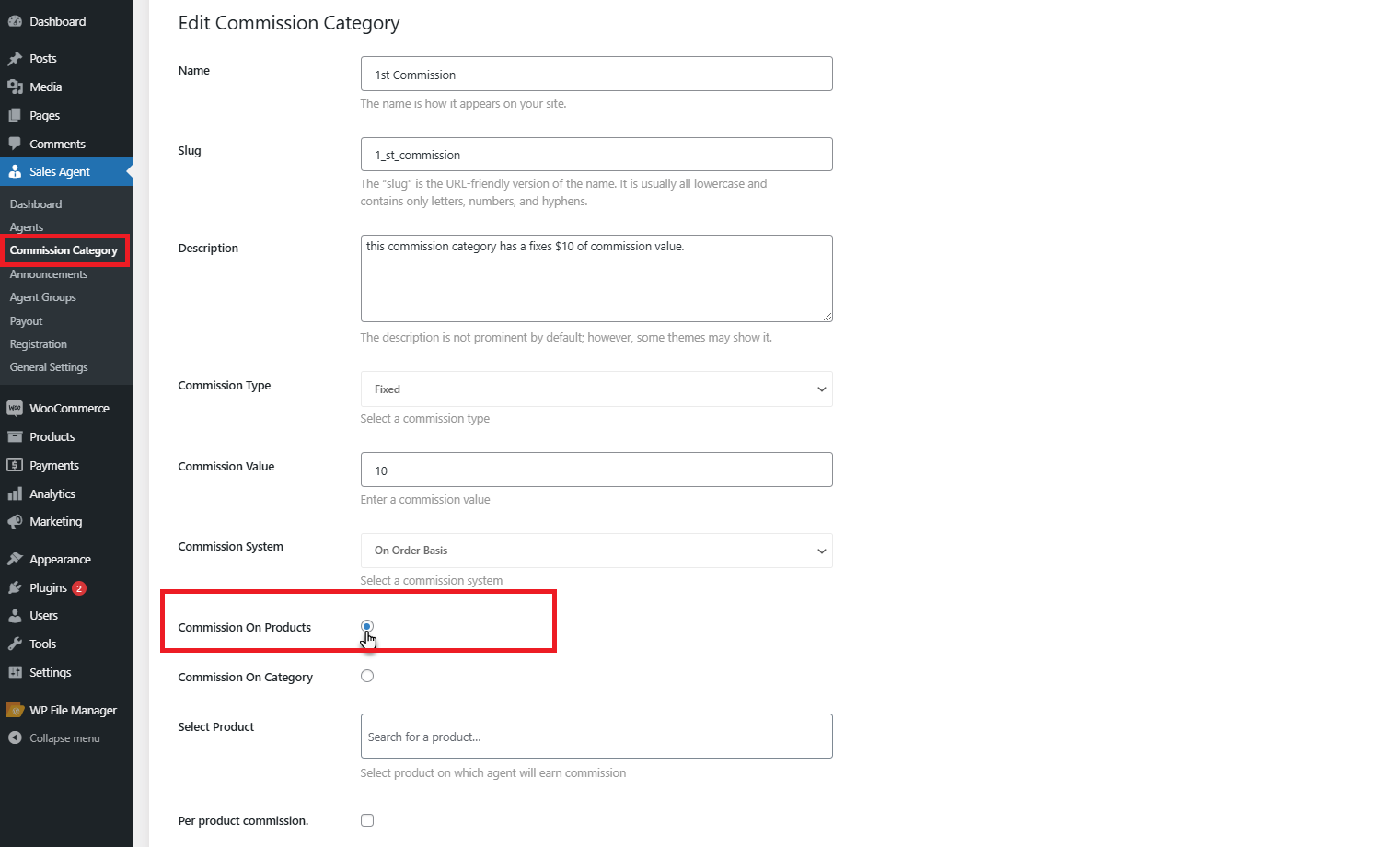 Commission on Product