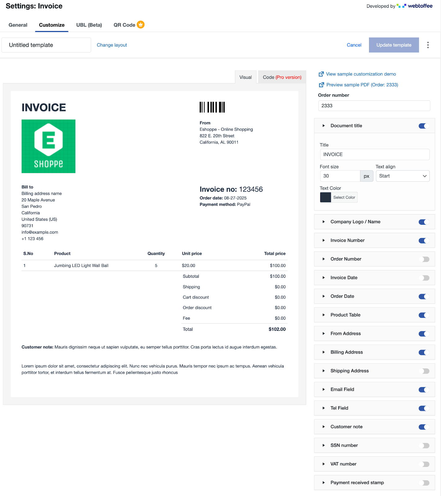 Customize WooCommerce Invoices