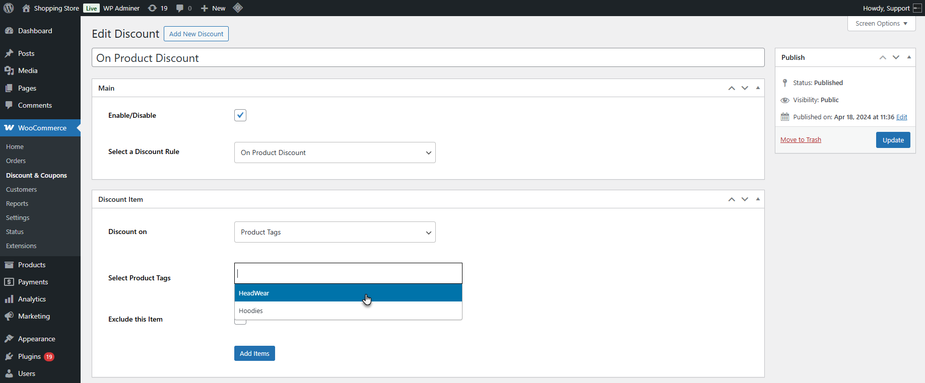 Discount on Product Tags