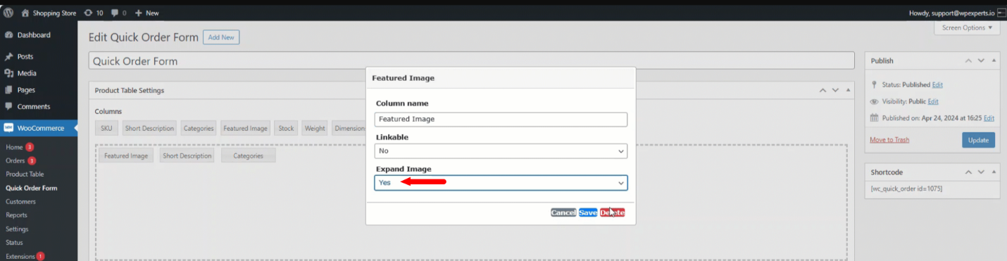 Edit Quick Order Form