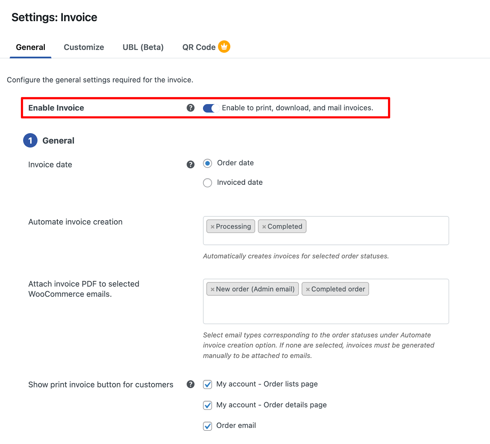 Enable WooCommerce Invoices