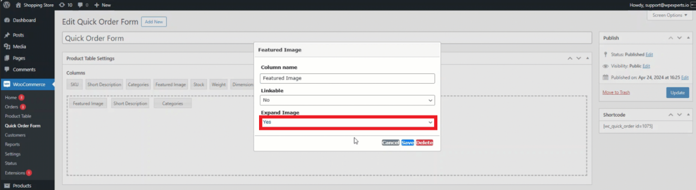 Expand Image Dropdown