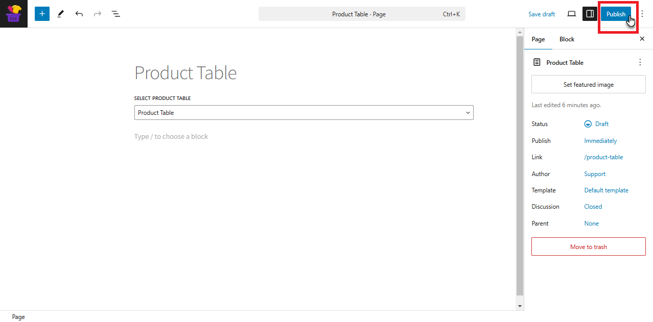 Hit the Publish button to enable the settings