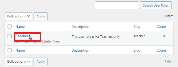 Hover Over the User Role to See Sub options