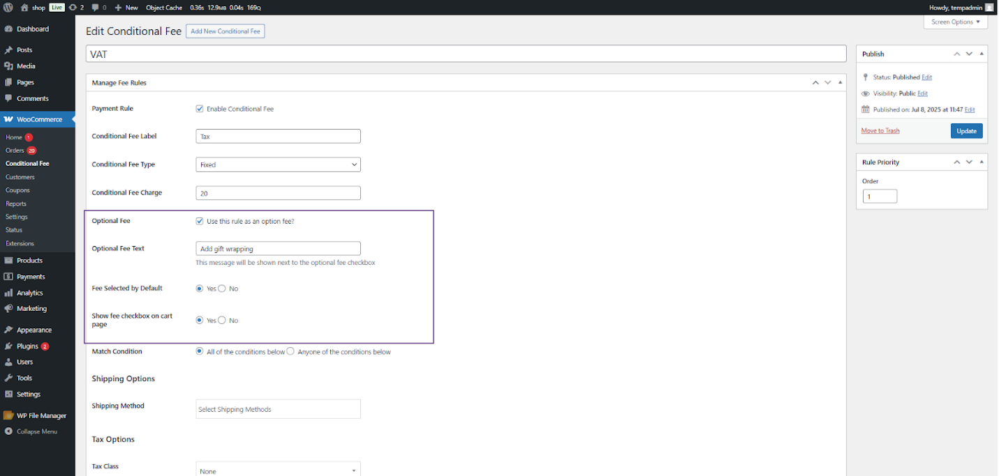 Optional Fee for Additional Services