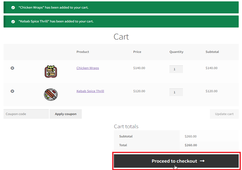 Press the Proceed to Checkout Button