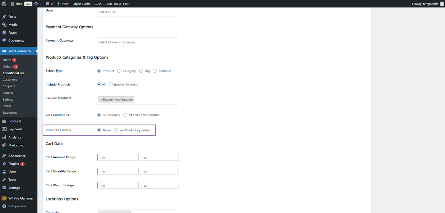 Product Quantity Condition