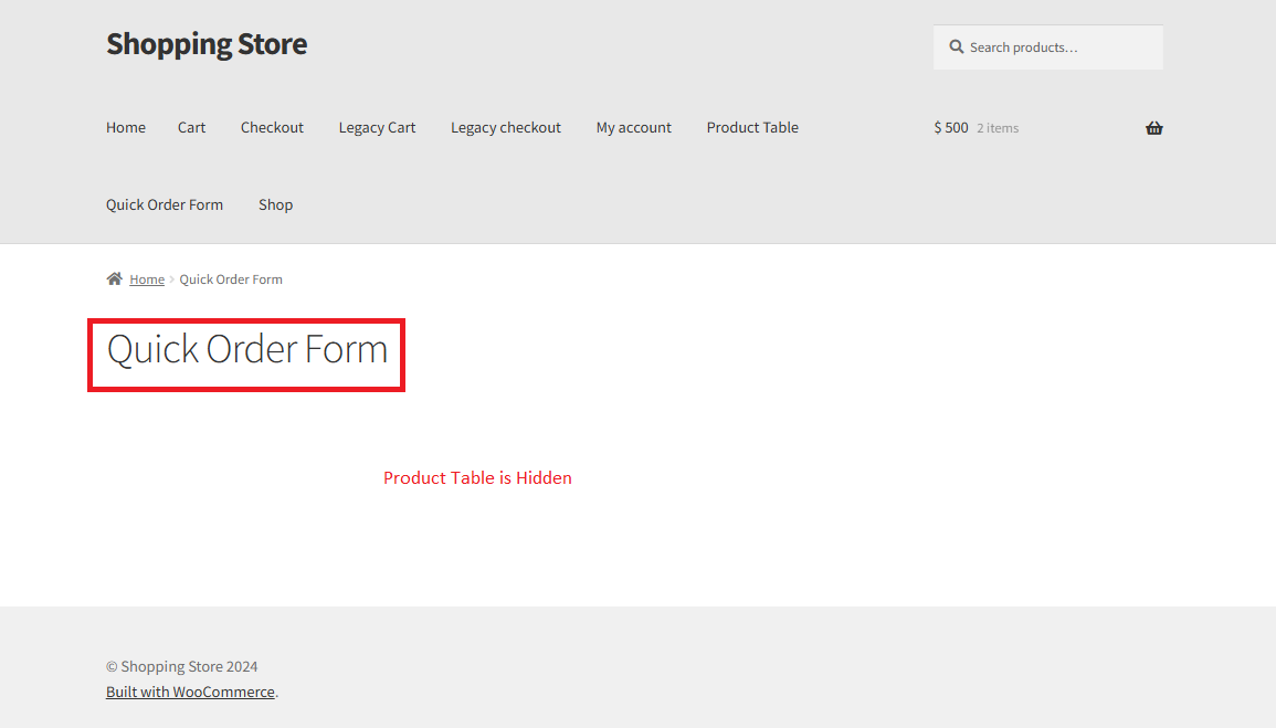 Product Table is Hidden