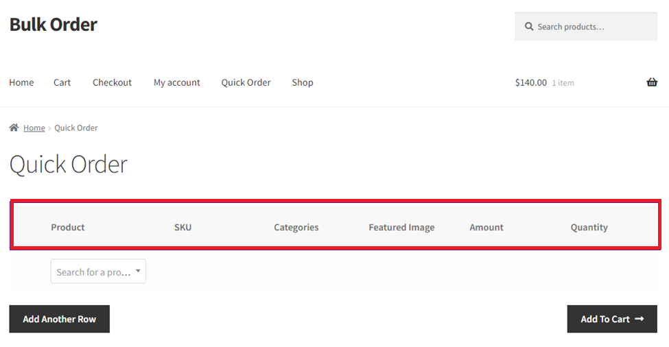 Quick Order Form Front End