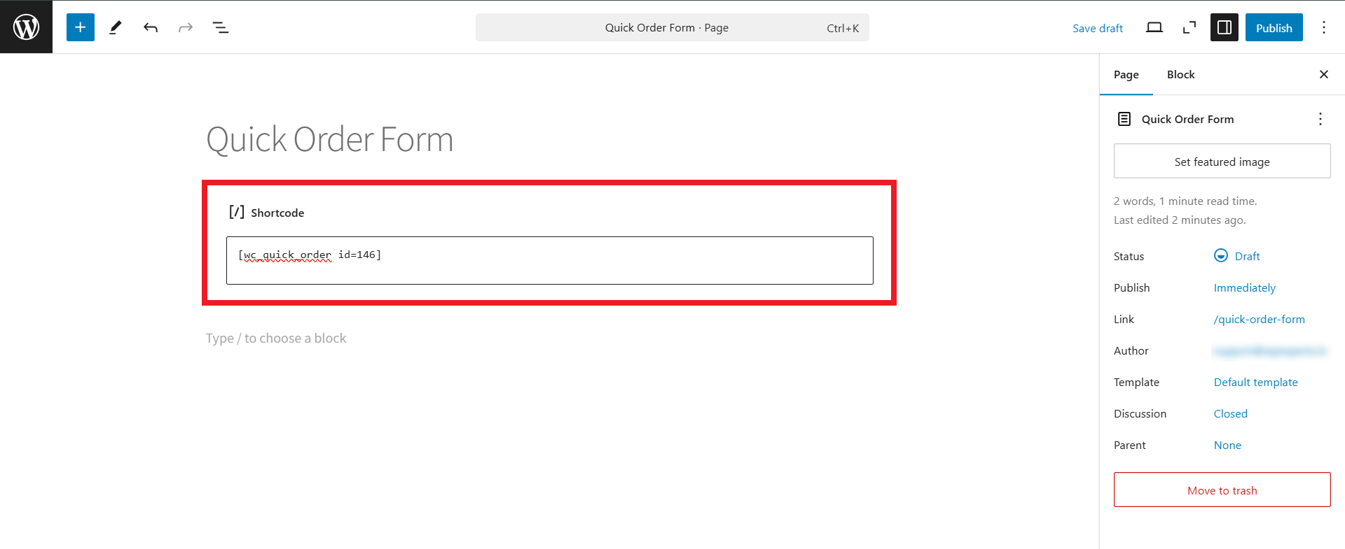 Quick Order Form Shortcode
