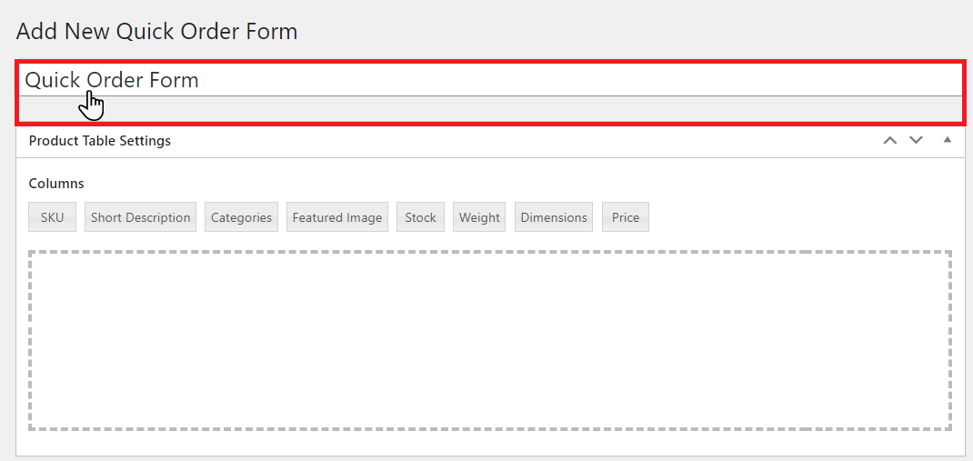 Quick Order Form under the Add title field