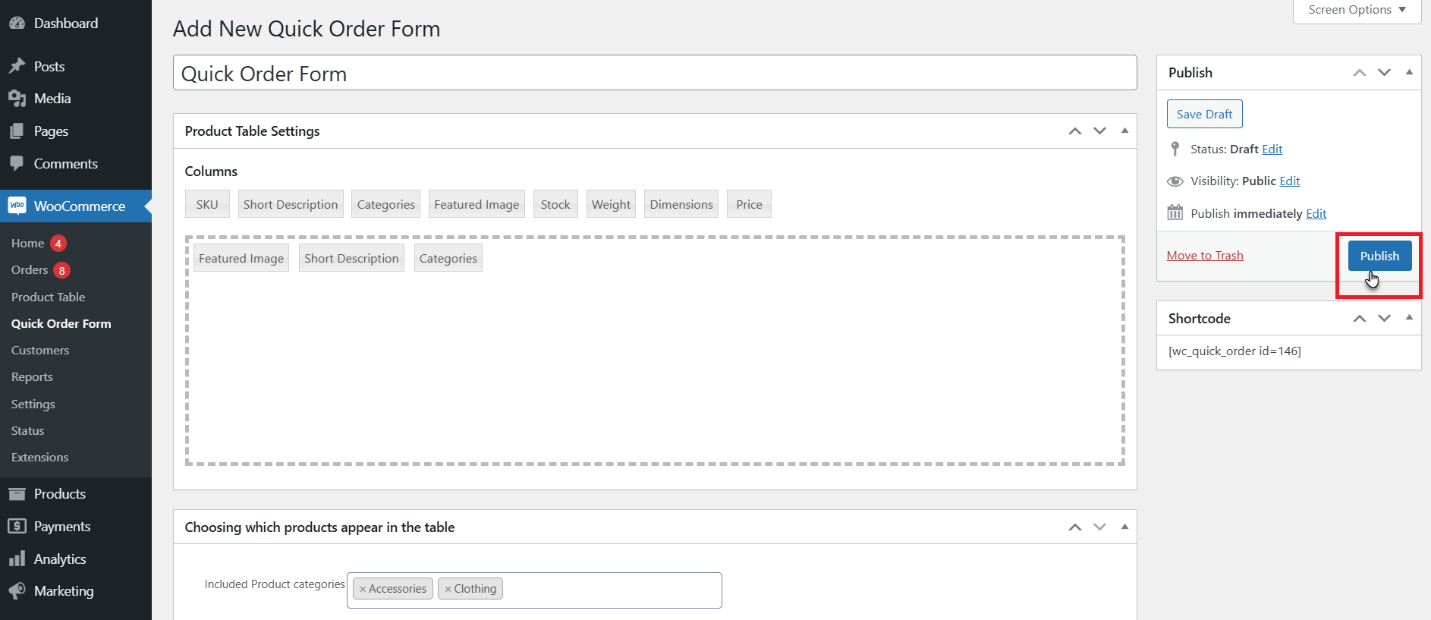 Select the Publish Button