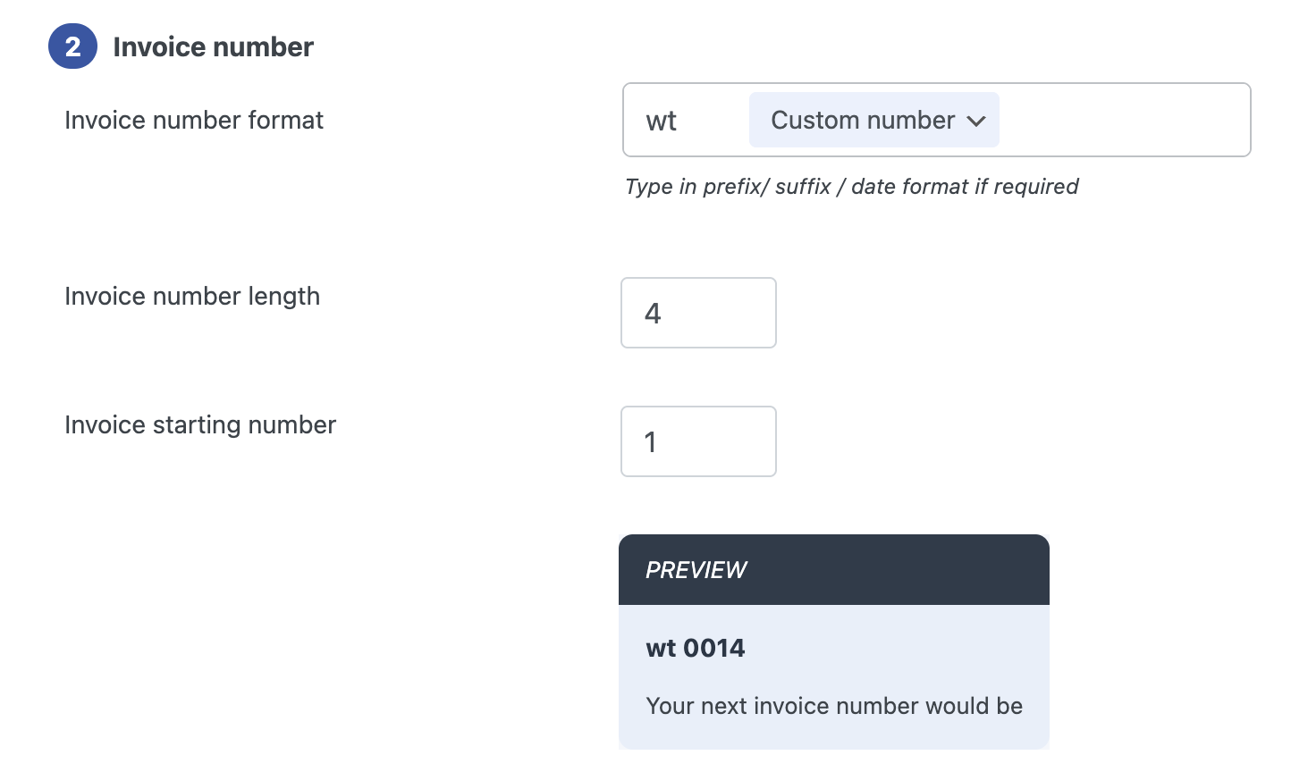 Set Up the Invoice Number Format