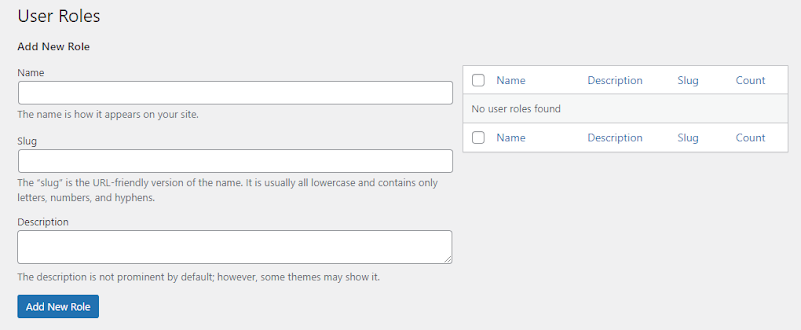 User Roles Tab with Two Sections