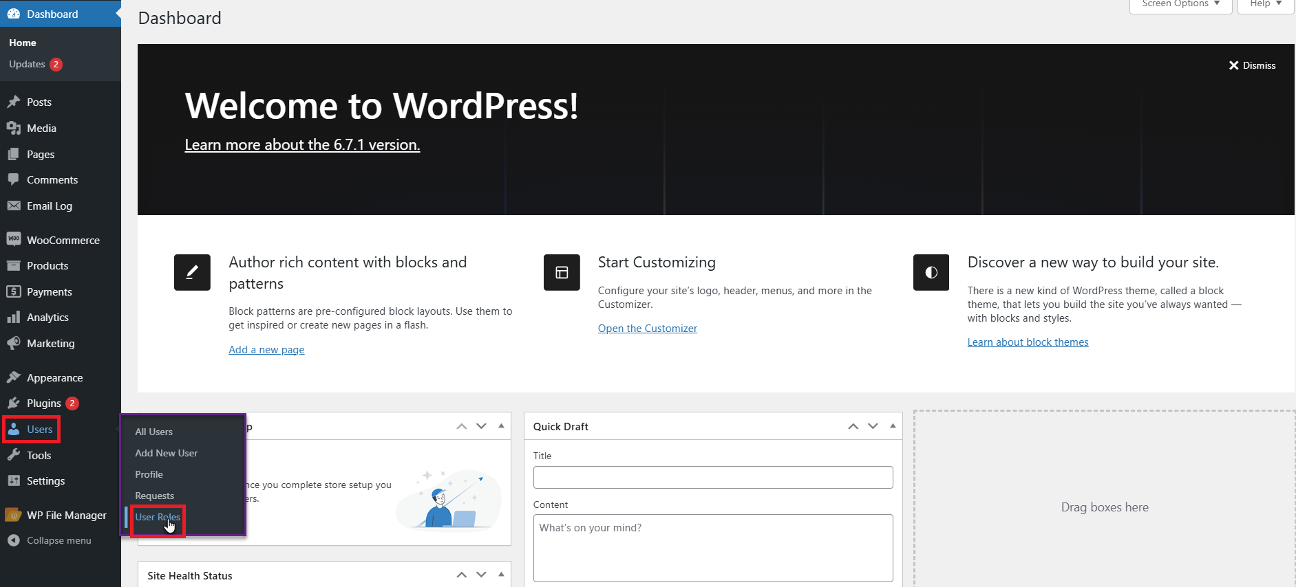 WordPress Admin Dashboard