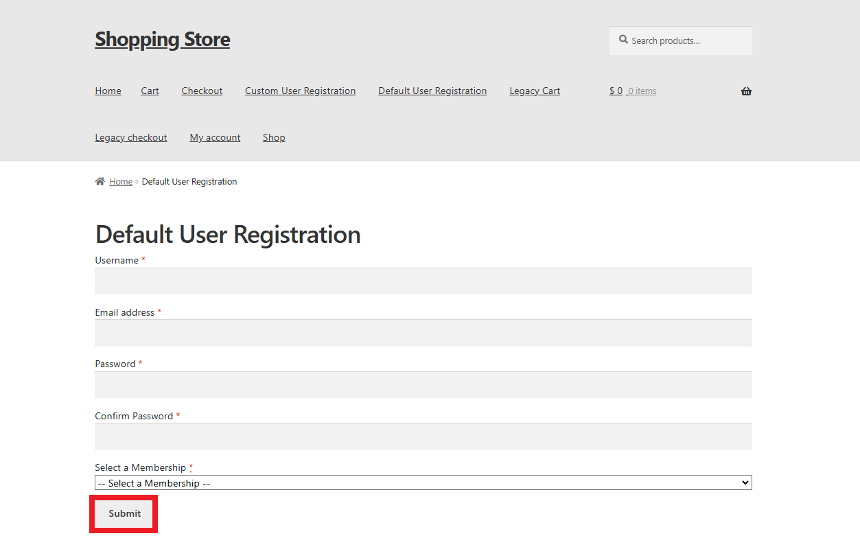 default WooCommerce registration page - WPExperts default WooCommerce registration page